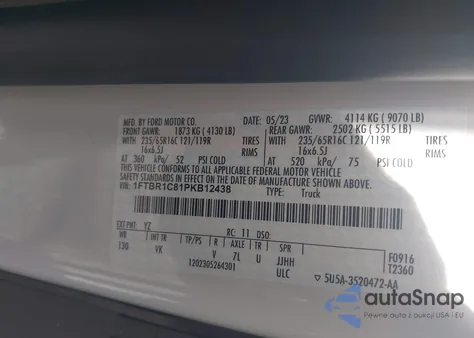 2023 Ford Transit-250 from USA, damaged, VIN 1FTBR1C81PKB12438